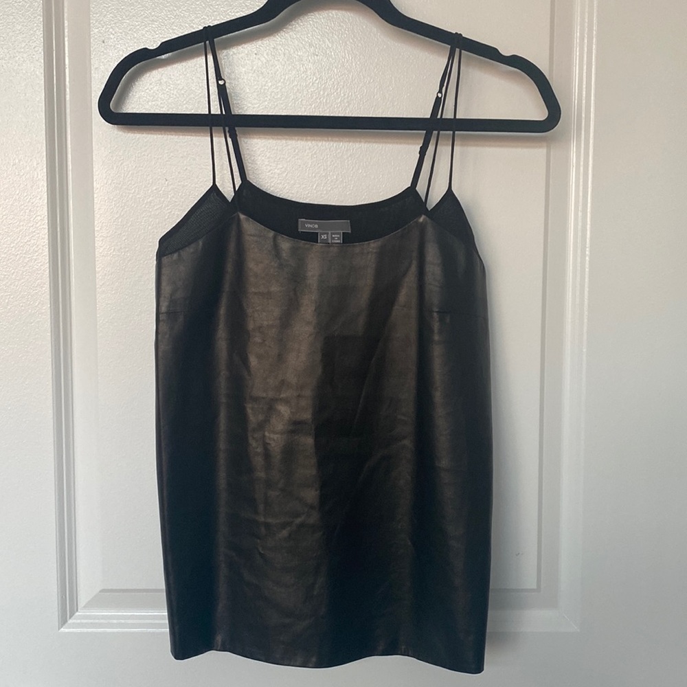 Vince. Black leather tank
